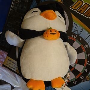 Penguin Plush Toy with Pumpkin Accessory